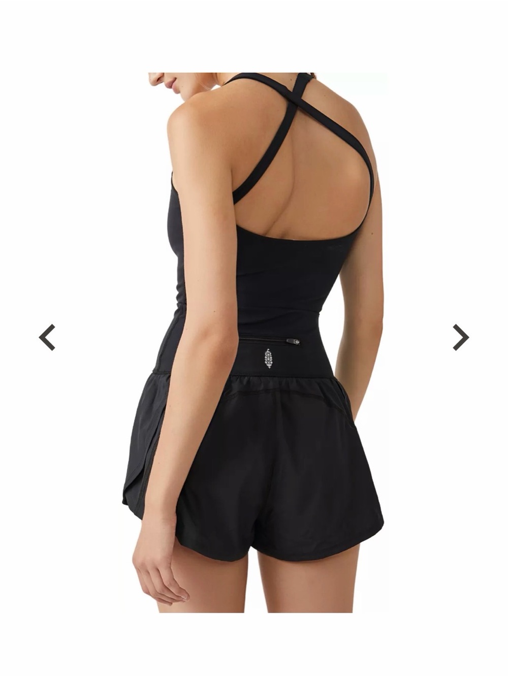 Free People Black Cross-Back Athletic Tank with Built-In Shorts